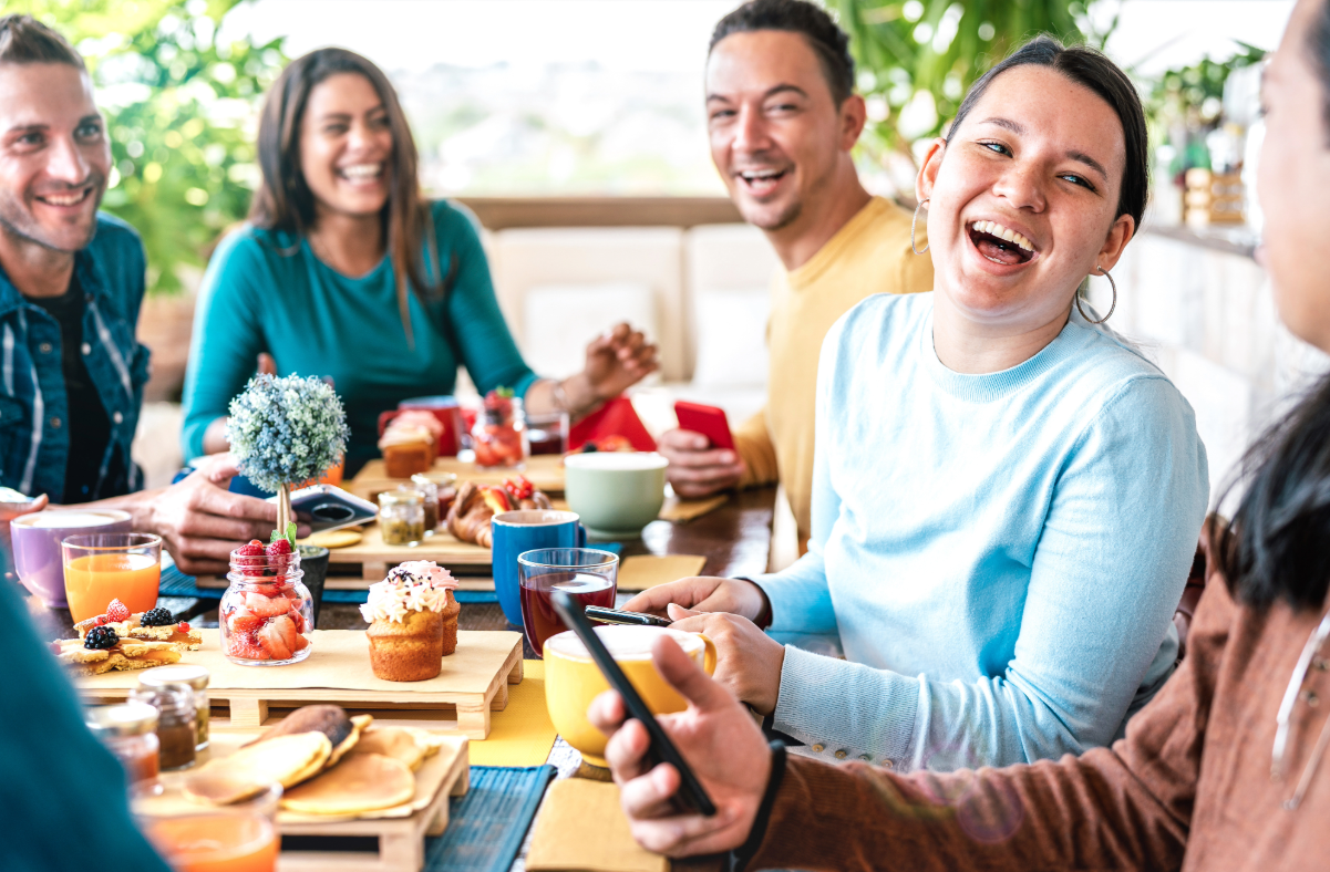 Friends at brunch enjoying life.