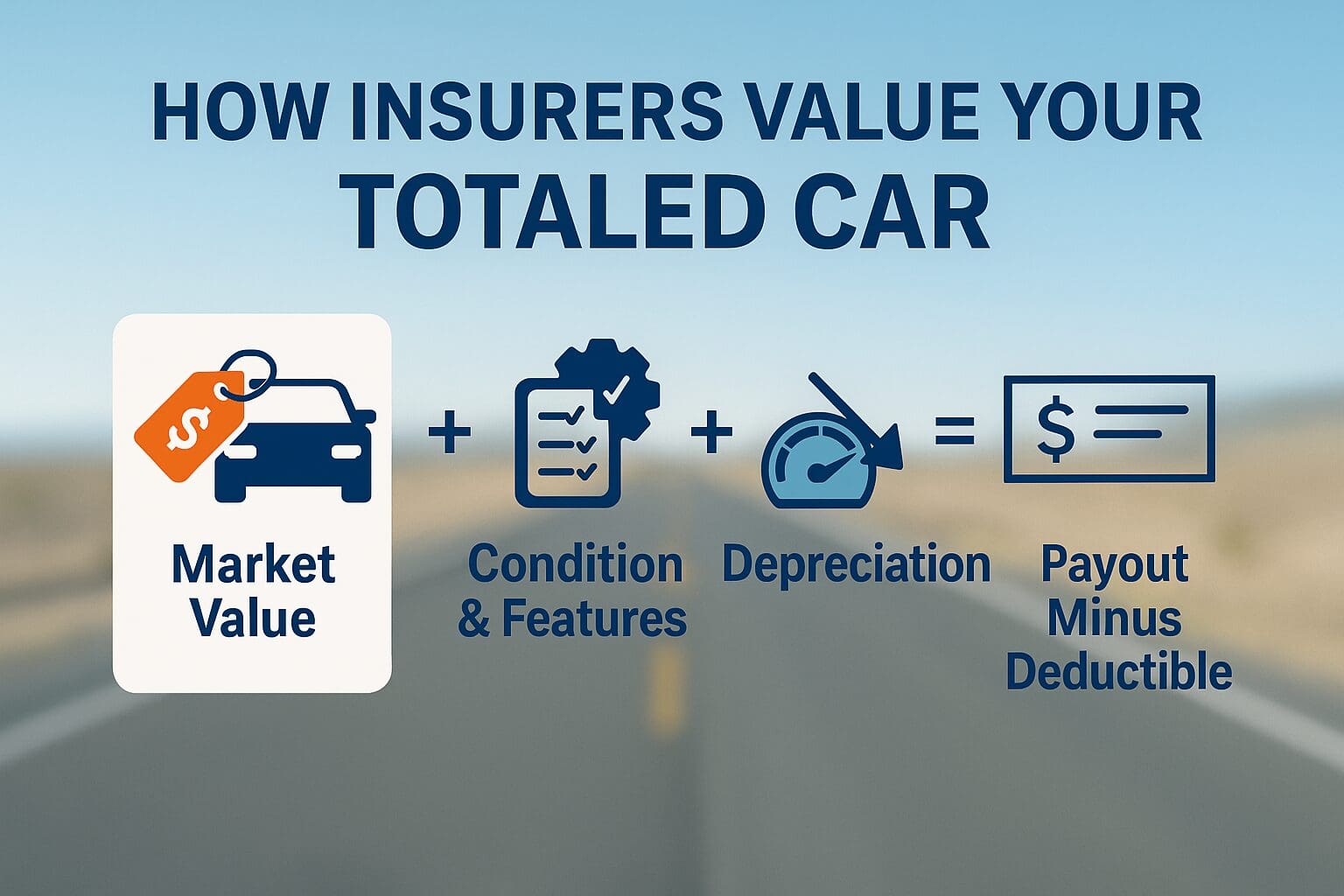 Image of empty highway in background with text "How insurers value your totaled car"