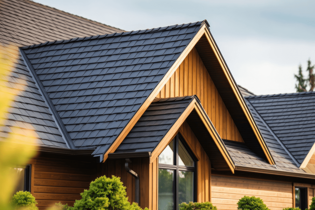 Image of a home focused on the shingle roof