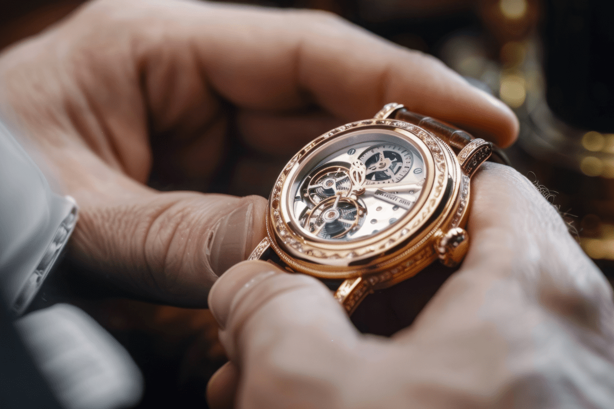 Image of hands holding an expensive watch