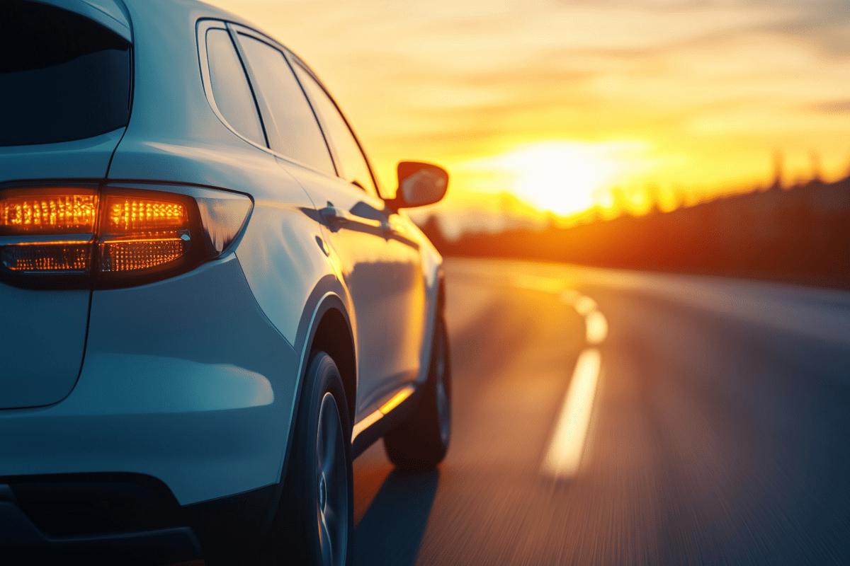 SUV driving into the sunset