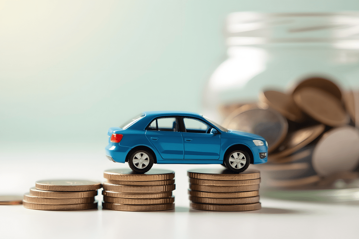 Toy car stacked on coins