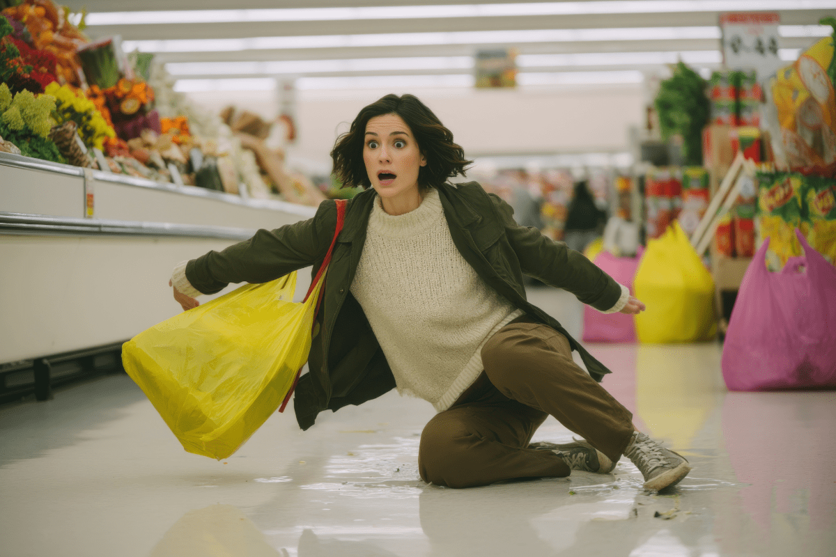 Customer slips and falls on wet floor in store