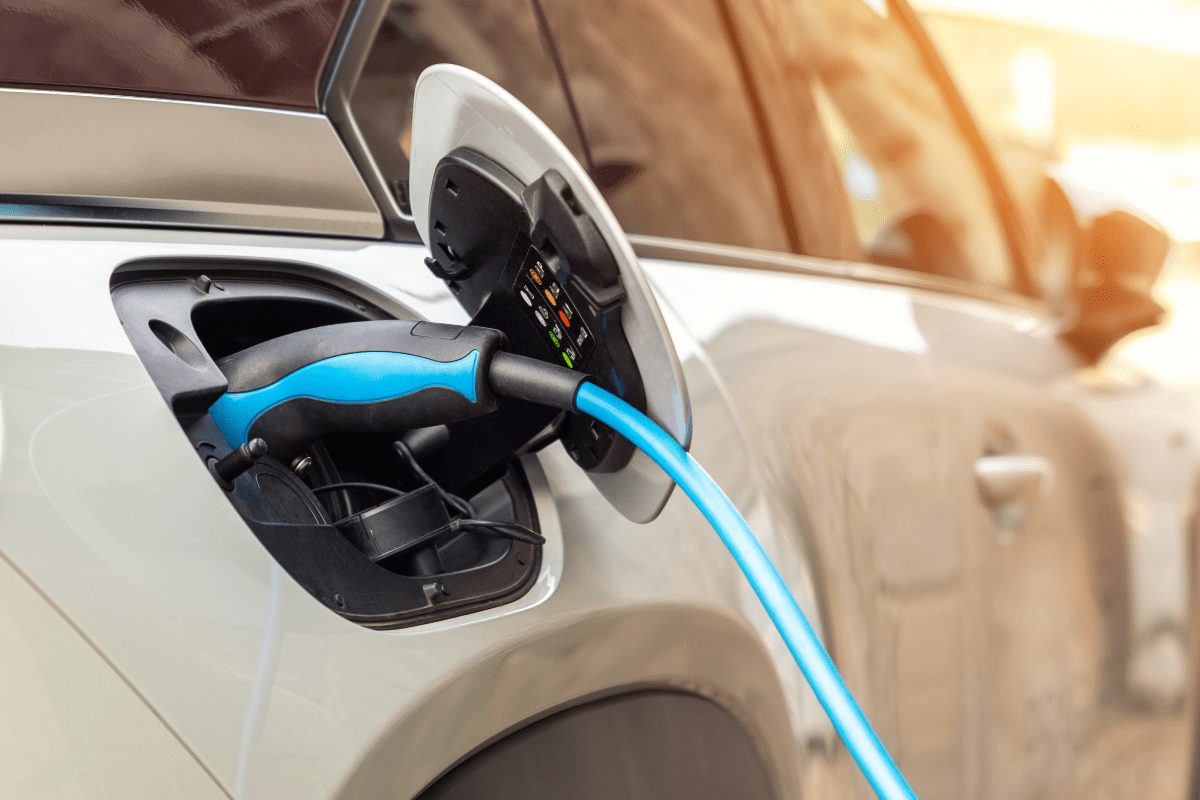 EV vehicle plugged in to charging station