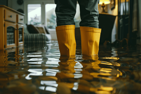 Homeowner standing in flooded home