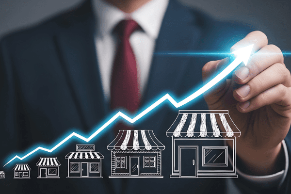 Business growth graphic with businessman in background