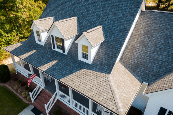 Aerial view of a home's roof
