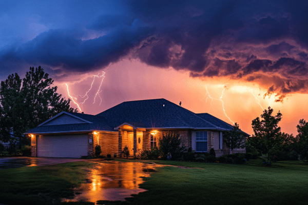Thunderstorm with a Texas home in foreground